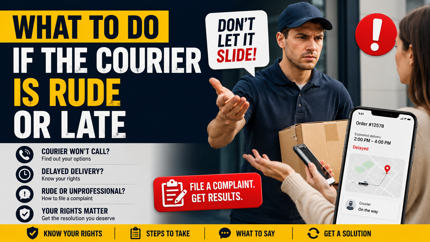 What to do if the courier is rude, late, or refuses to deliver the order