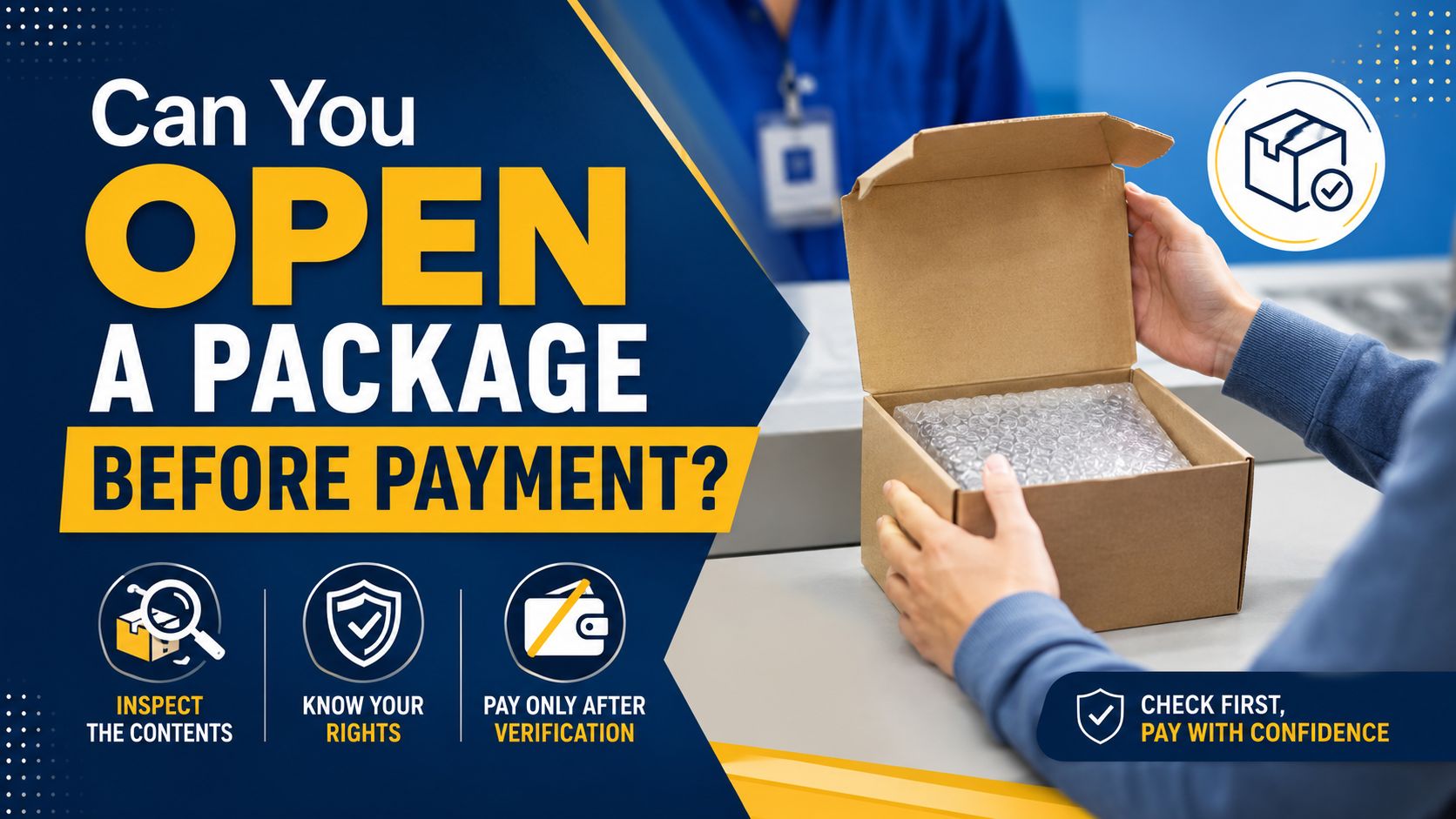 Is it possible to open the package before payment: rules for inspection upon receipt