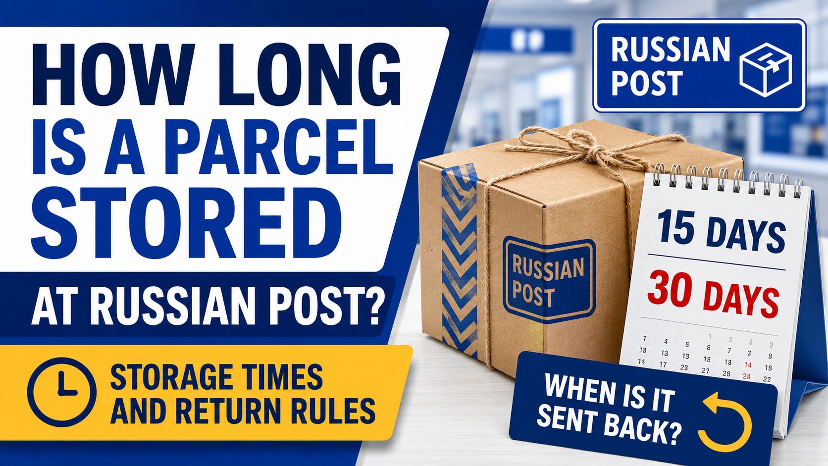 How long is a package stored at the Russian Post and when will it be sent back?